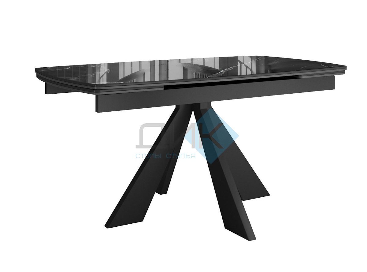 Стол DikLine SFU140 стекло черное мрамор глянец/подстолье черное/опоры черные