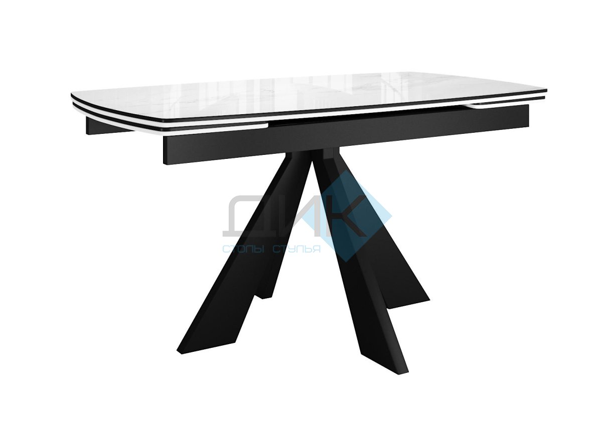 Стол DikLine SFU120 стекло белое мрамор глянец/подстолье черное/опоры черные