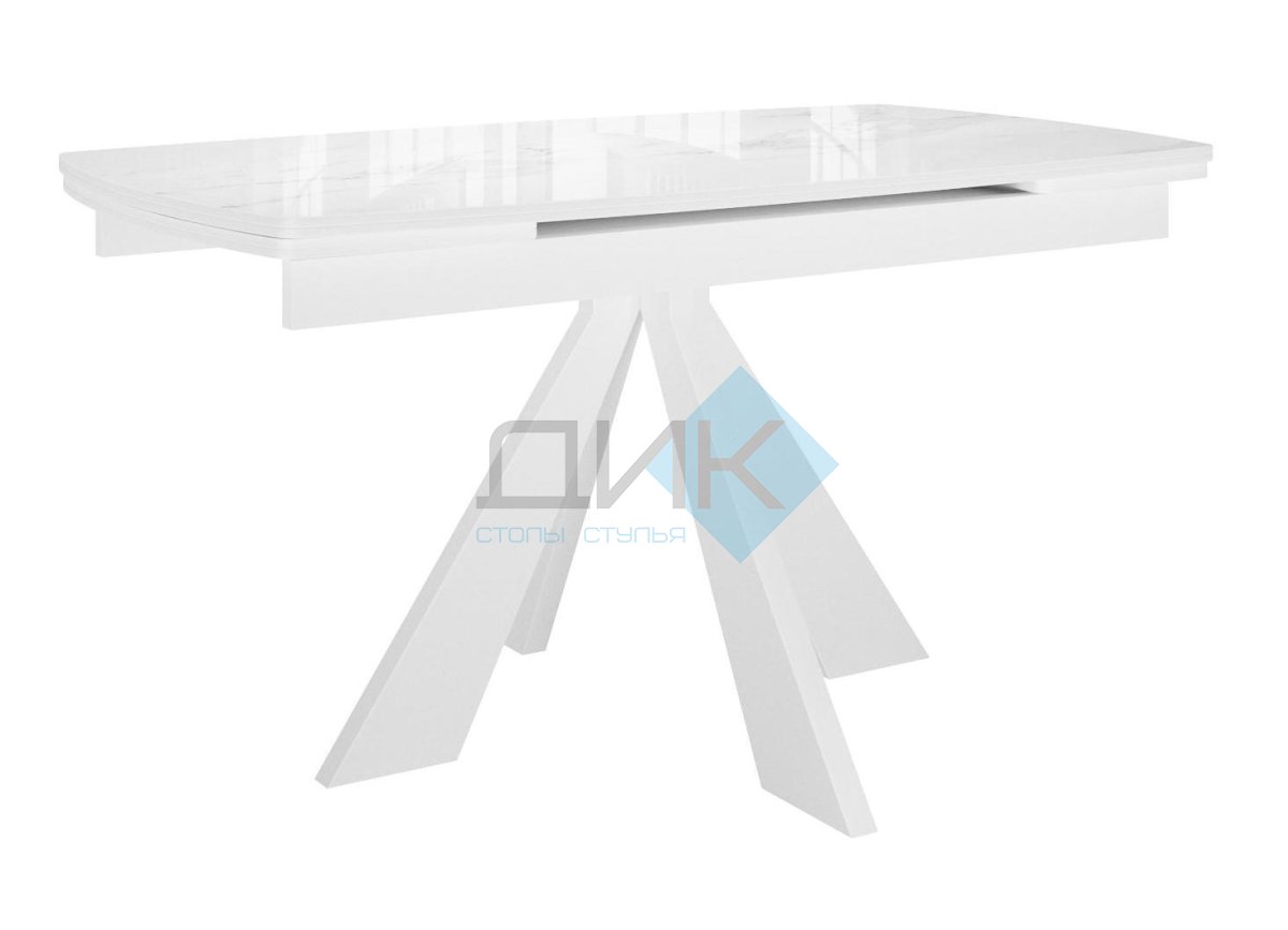 Стол DikLine SFU140 стекло белое мрамор глянец/подстолье белое/опоры белые