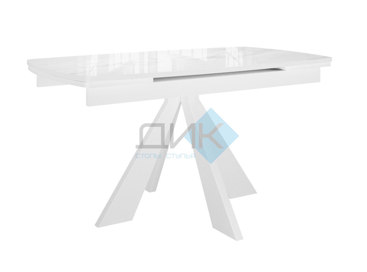 Стол DikLine SFU120 стекло белое мрамор глянец/подстолье белое/опоры белые